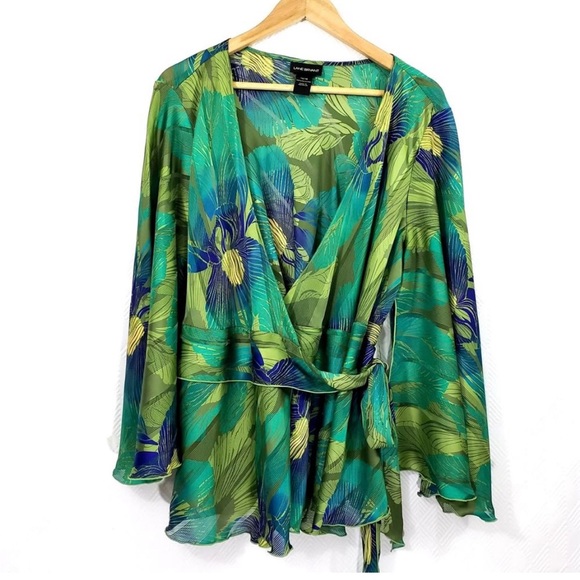 Lane Bryant Tops - LANE BRYANT Full Wrap Semi-Sheer Leaf Print Top